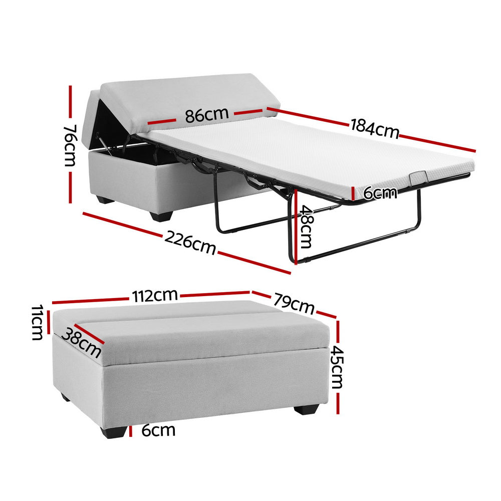 Artiss 112cm Foldable Ottoman Storage Sofa Bed Grey