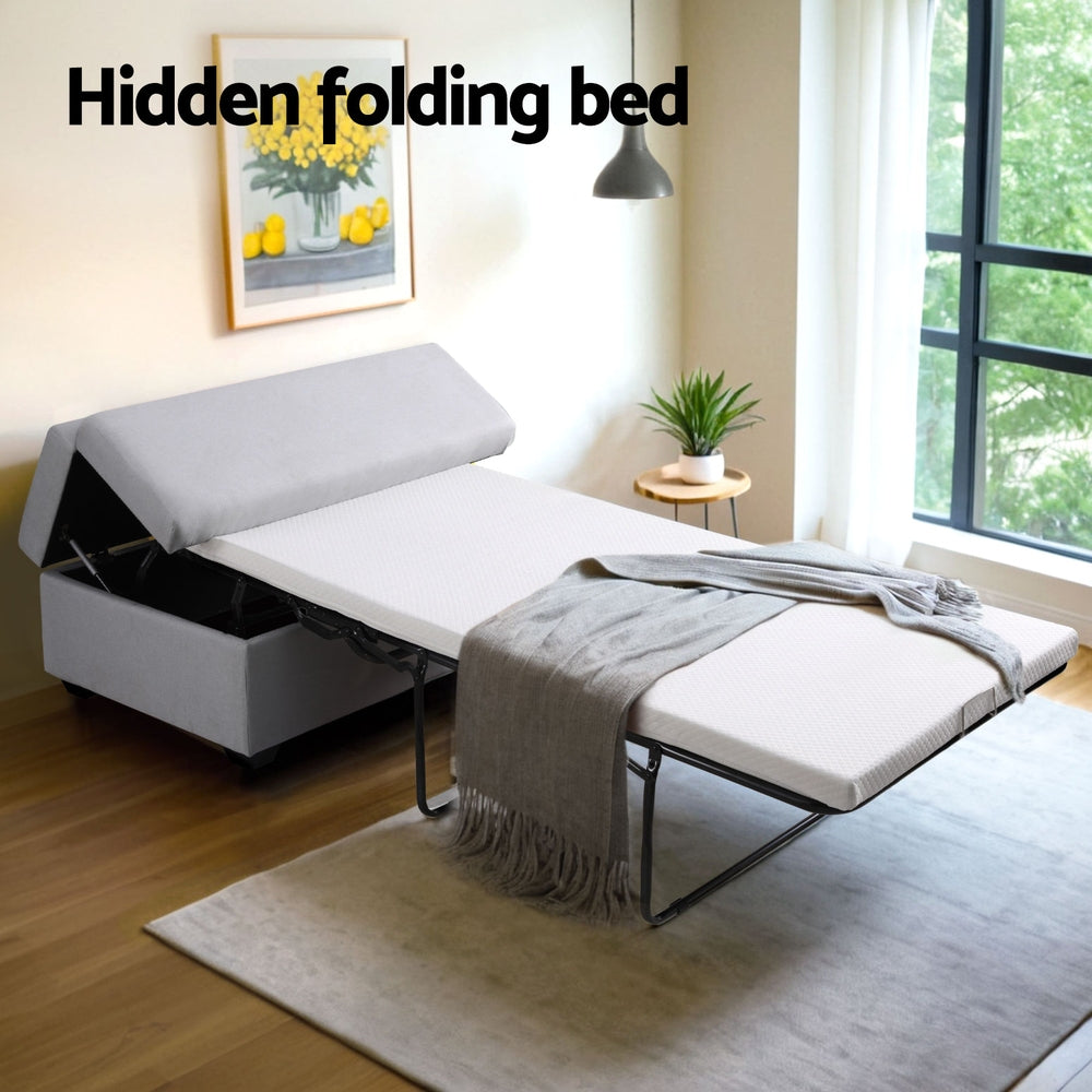 Artiss 112cm Foldable Ottoman Storage Sofa Bed Grey