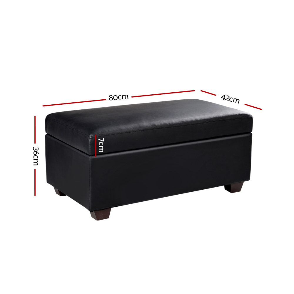 Artiss 80cm Leather Storage Ottoman Blanket Box Black