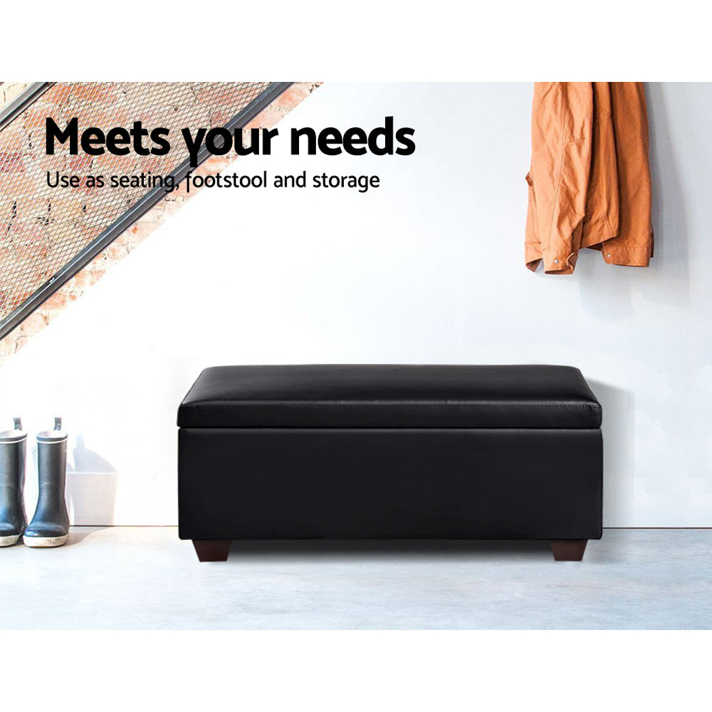 Artiss 80cm Leather Storage Ottoman Blanket Box Black