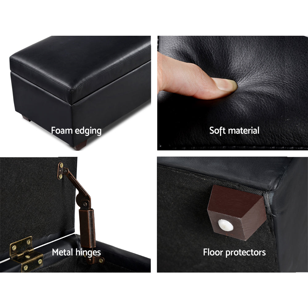 Artiss 80cm Leather Storage Ottoman Blanket Box Black