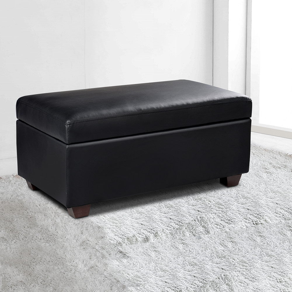 Artiss 80cm Leather Storage Ottoman Blanket Box Black