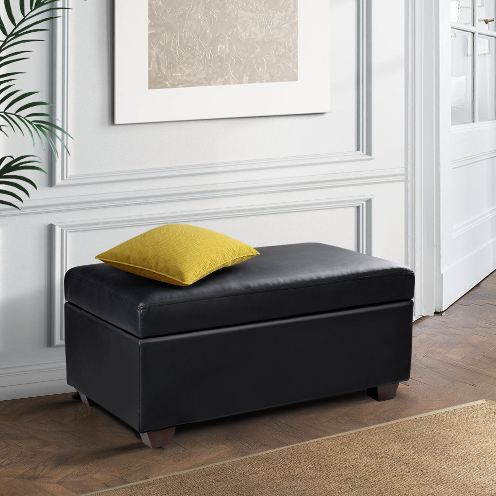 Artiss 80cm Leather Storage Ottoman Blanket Box Black