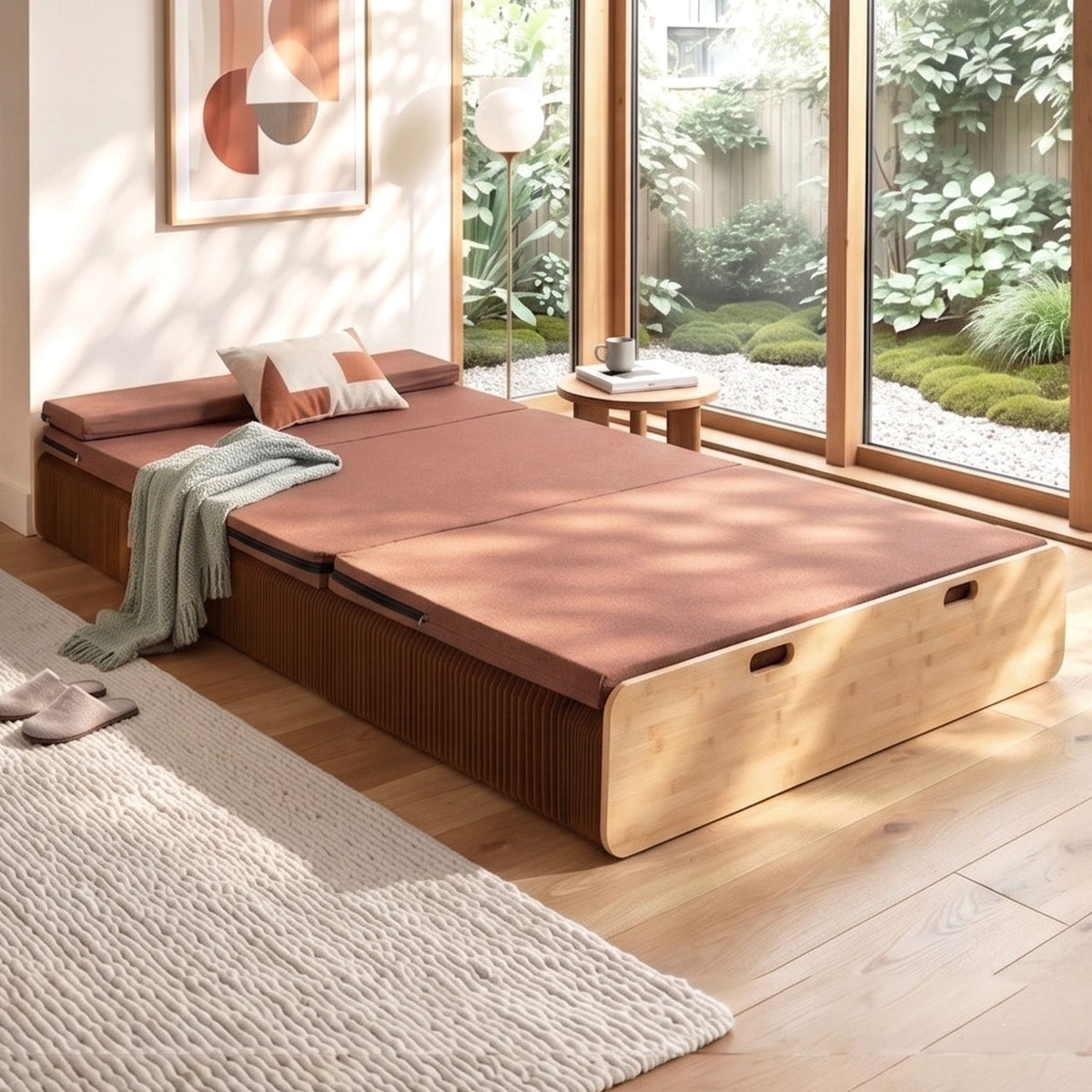 Artiss Folding Kraft Paper Bed Frame with Mattress 300kg, 200x120cm