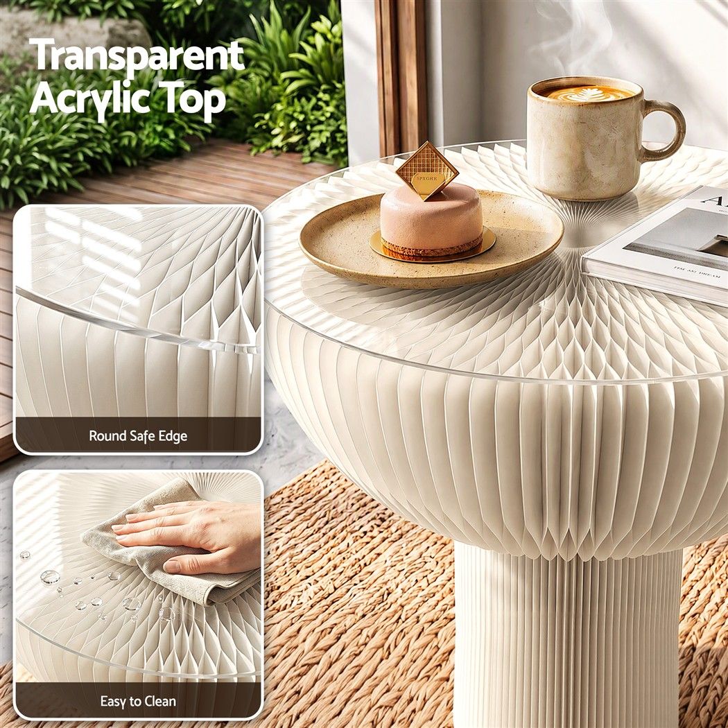Artiss Paper End Table Honeycomb Coffee Table Foldable Round Bedside Side Table White 40x55cm