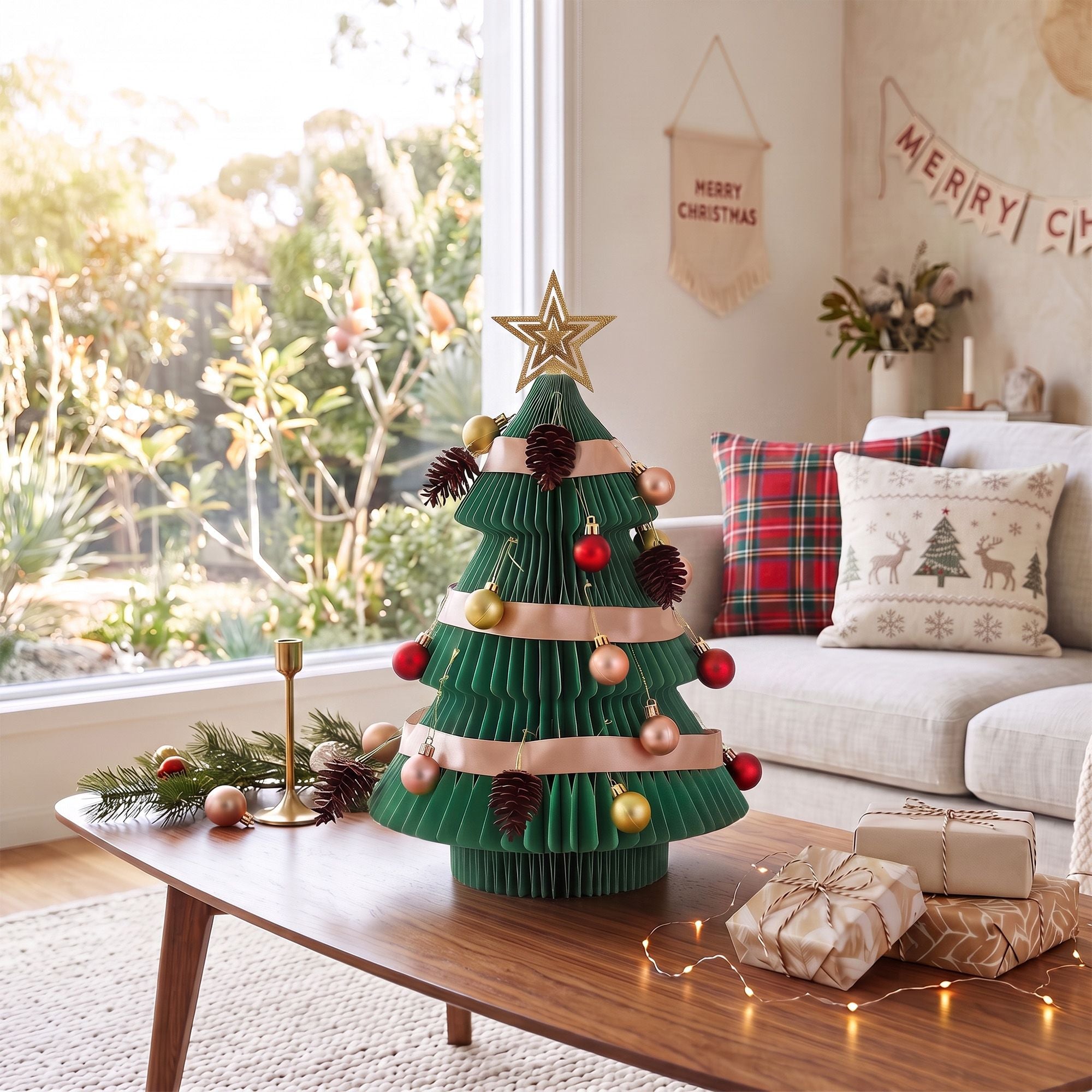Jingle Jollys Paper Christmas Tree 47CM w/ Star Topper Xmas Decor Tabletop Green DIY Ornament Set