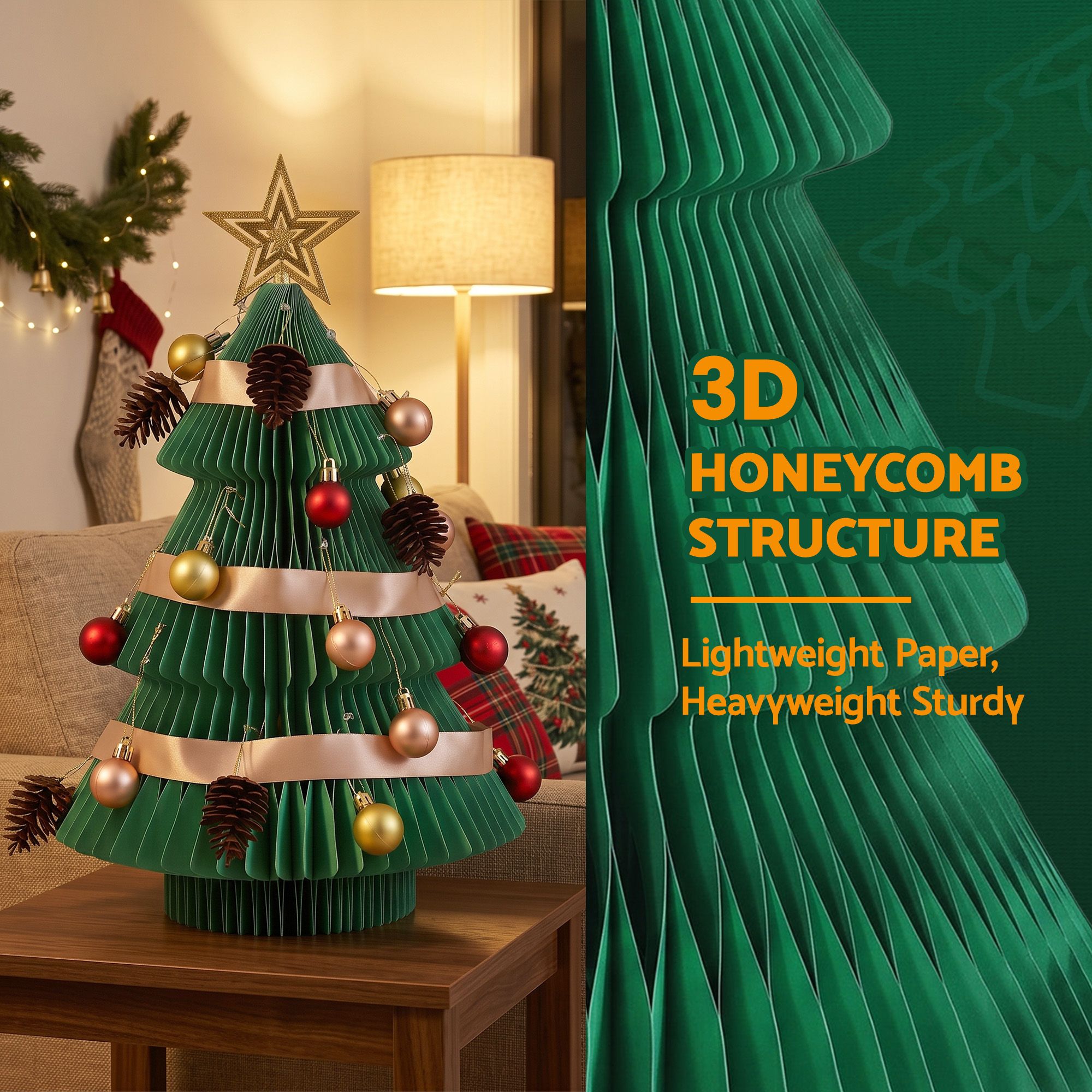 Jingle Jollys Paper Christmas Tree 47CM w/ Star Topper Xmas Decor Tabletop Green DIY Ornament Set