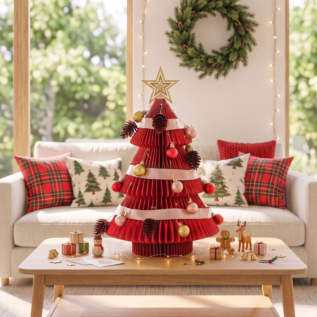 Jingle Jollys Folding Desktop Christmas Tree 47cm Red