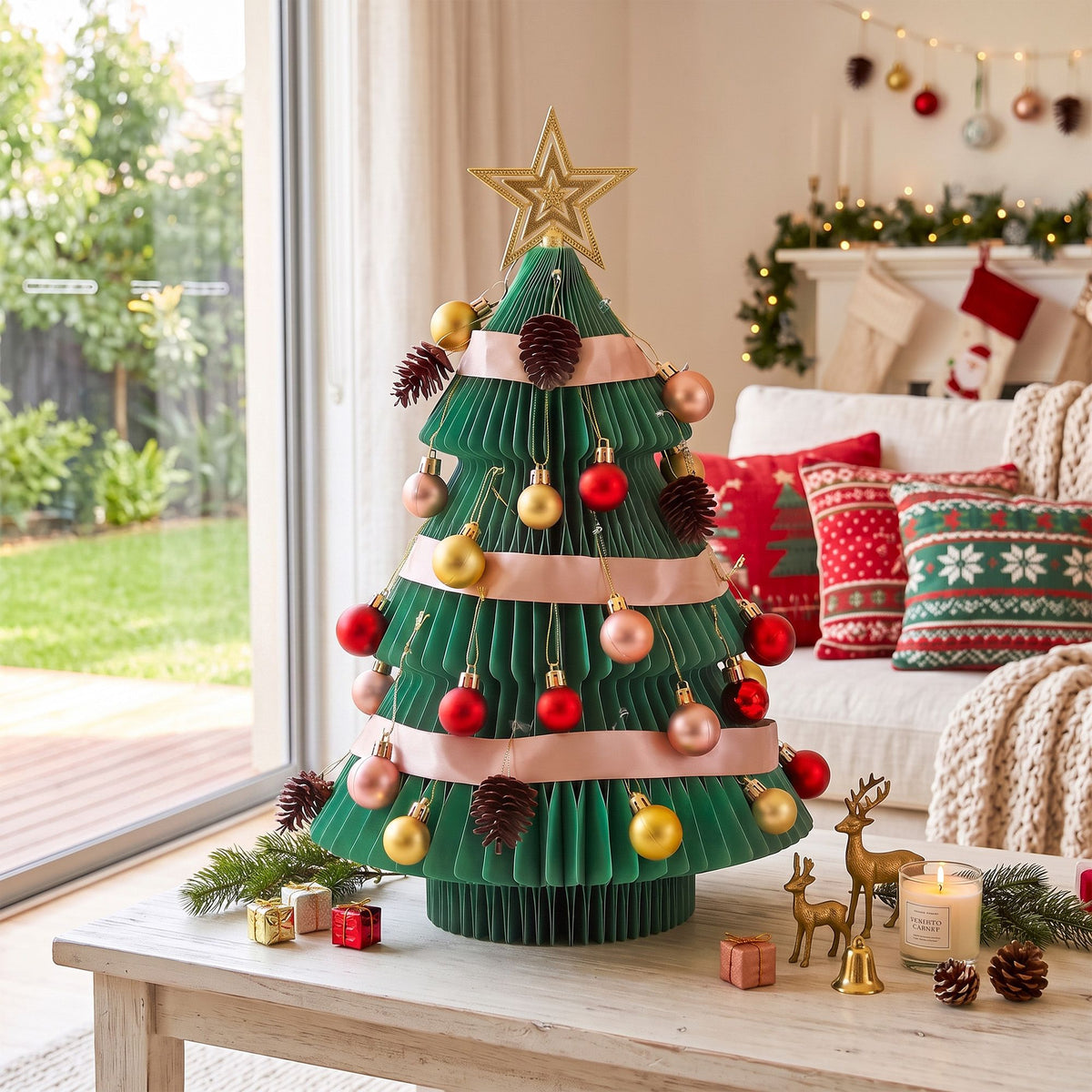 Jingle Jollys 61cm Tabletop Paper Christmas Tree Green Foldable