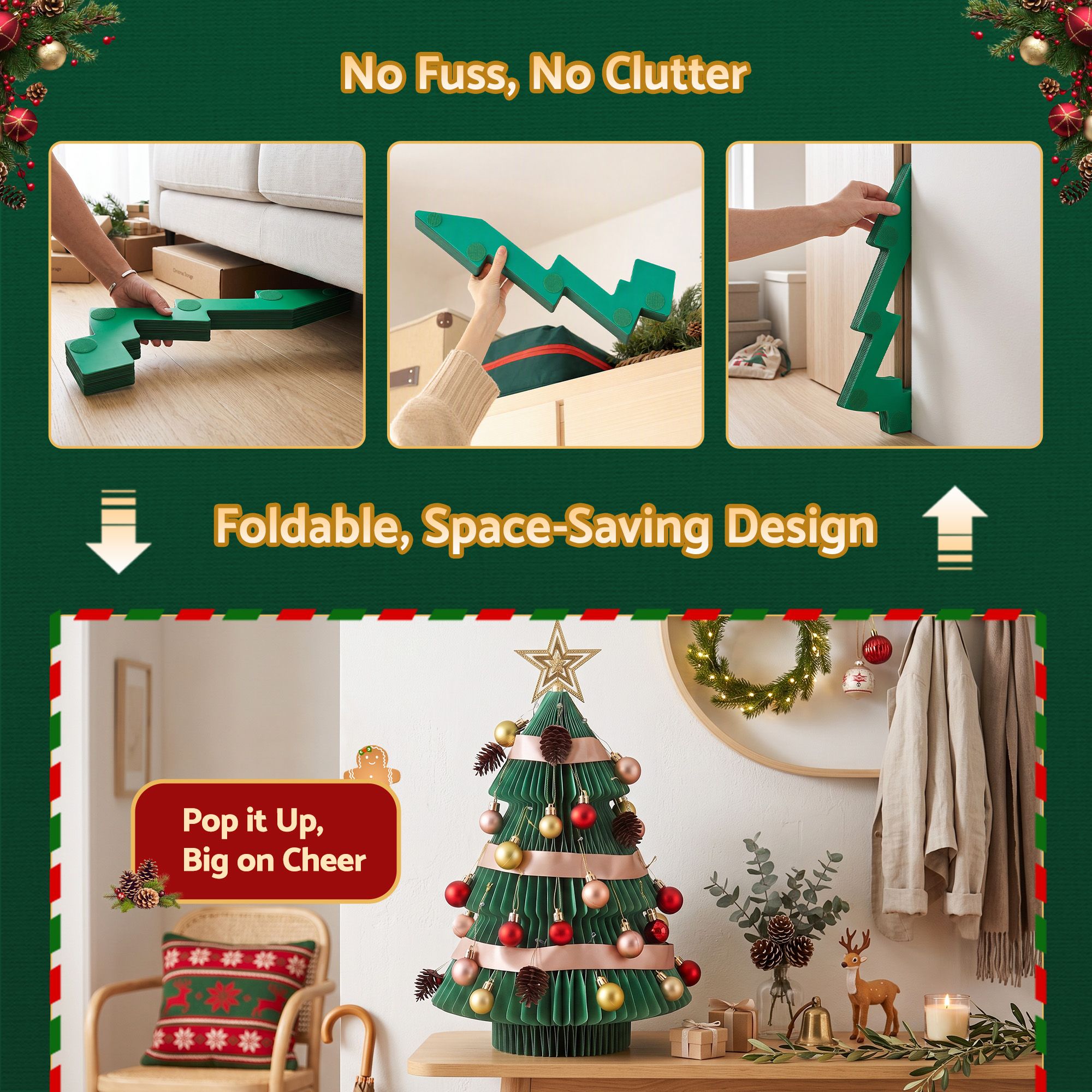 Jingle Jollys Paper Christmas Tree 61 CM w/ Star Topper Xmas Decor Tabletop Green DIY Ornament Set