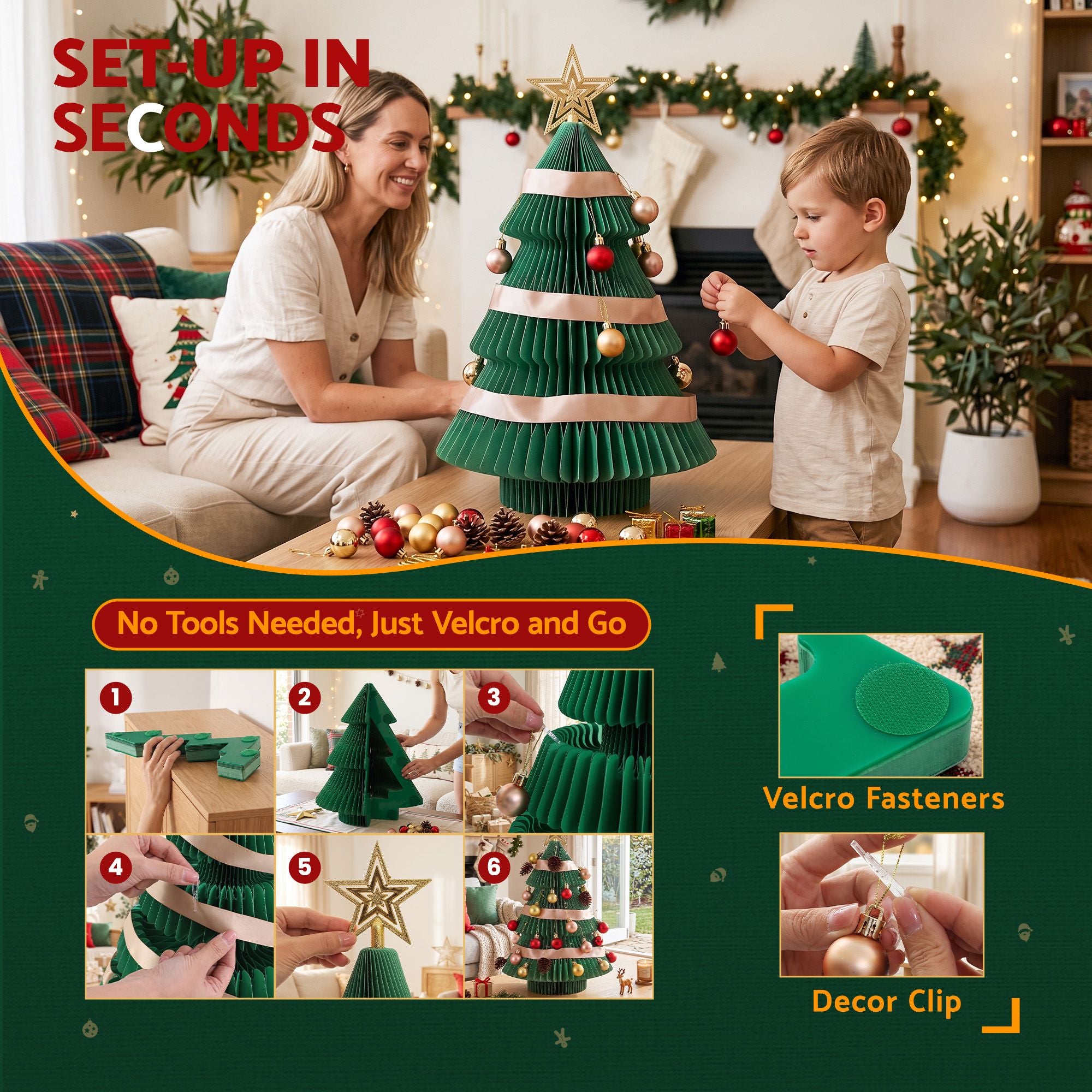 Jingle Jollys Paper Christmas Tree 61 CM w/ Star Topper Xmas Decor Tabletop Green DIY Ornament Set