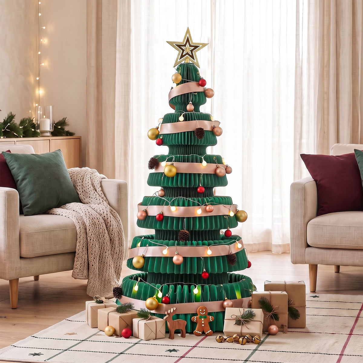Jingle Jollys 111cm Pop-Up Paper Christmas Tree with LED Lights
