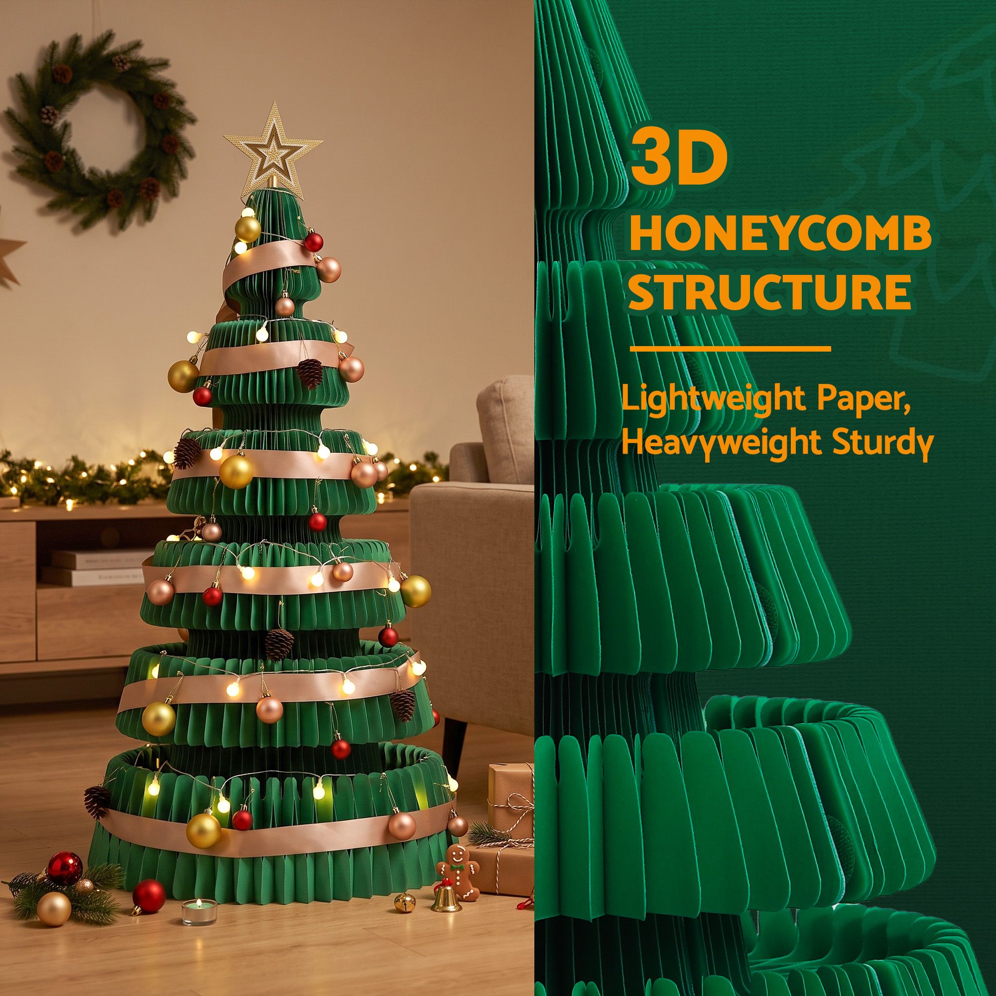 Jingle Jollys Paper Christmas Tree 111CM w/ Star Topper LEDs Xmas Decorations Kit Home Office Green