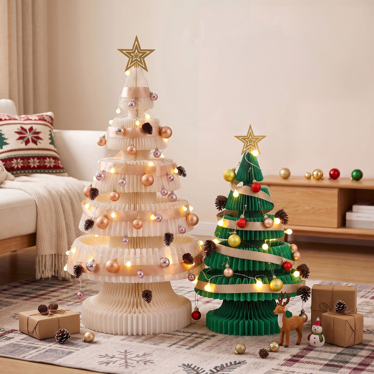 Jingle Jollys 2-in-1 Foldable Christmas Tree Set 62cm and 114cm