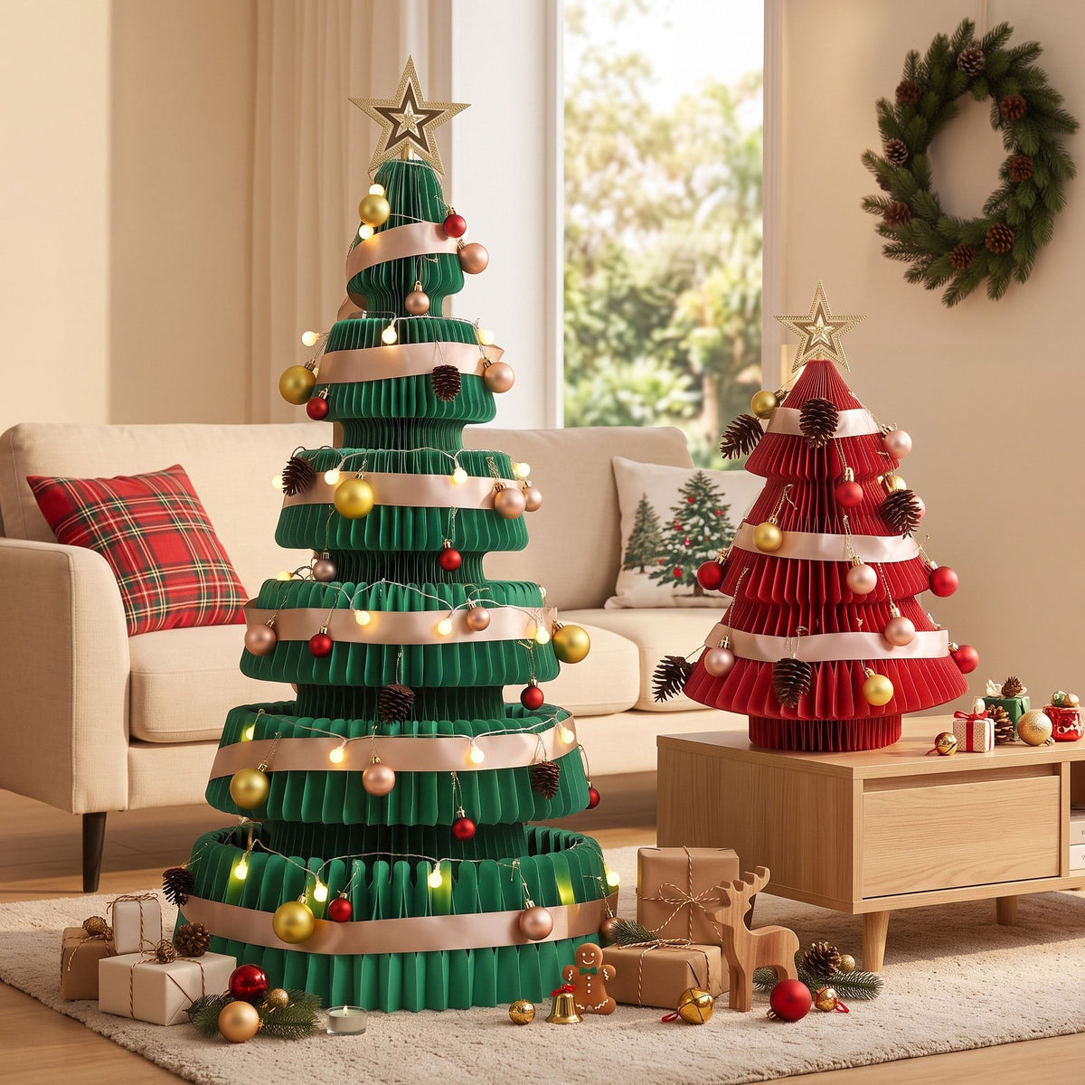 Jingle Jollys Foldable Paper Christmas Tree Set 47cm and 111cm