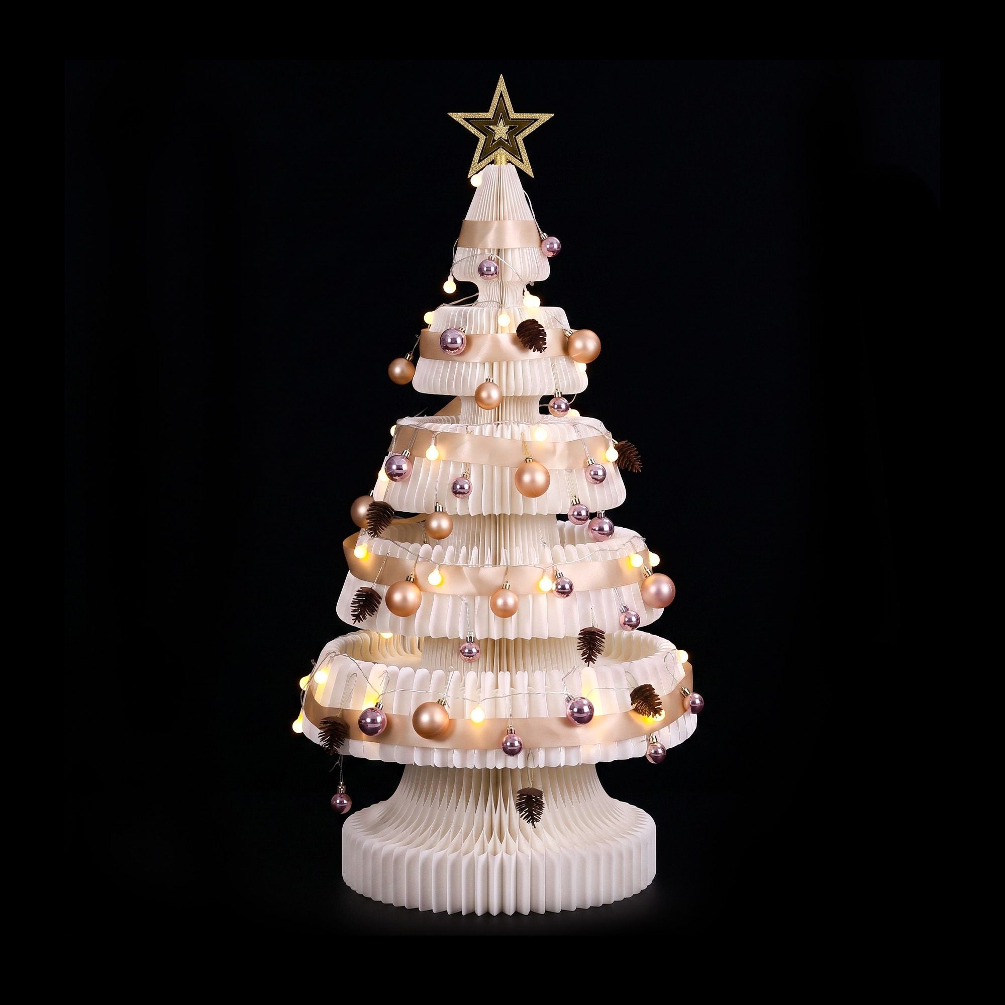 Jingle Jollys Paper Christmas Tree 114CM w/ Star Topper LEDs Xmas Decorations Kit Home Office White
