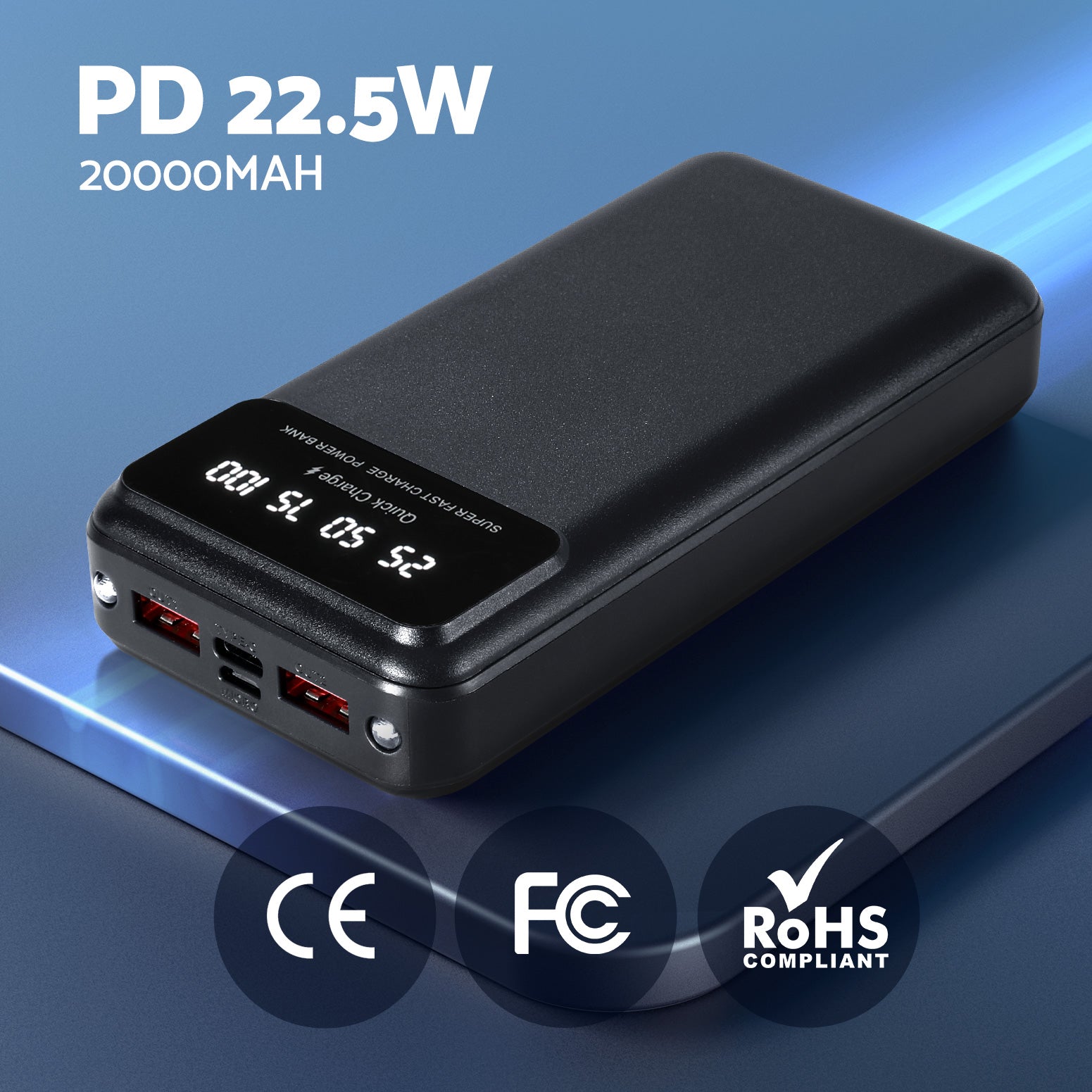 20000mAh Power Bank PD22.5W Quick Charger Black