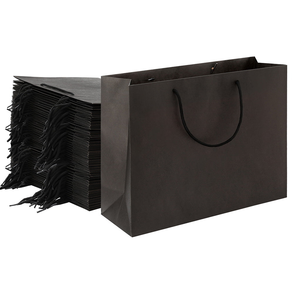 Bulk 50pcs Black Kraft Paper Gift Bags Reusable Fabric Handles