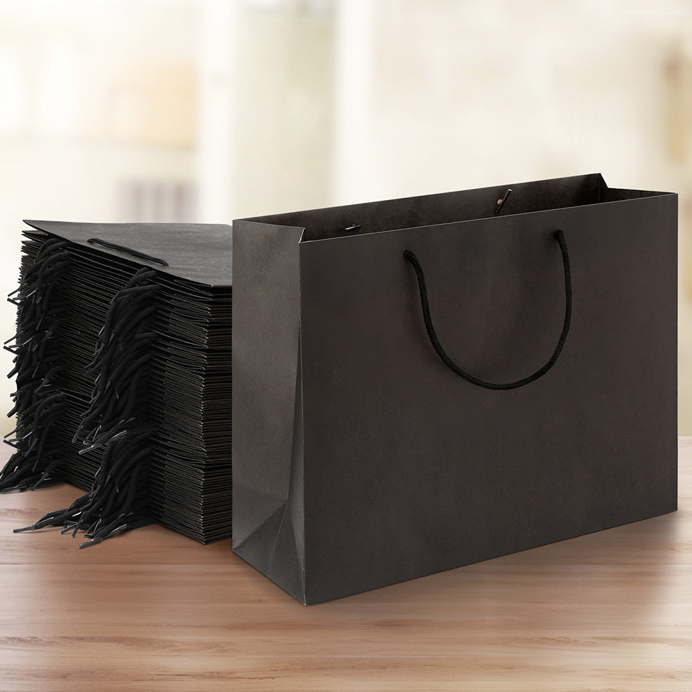 Bulk 50pcs Black Kraft Paper Gift Bags Reusable Fabric Handles