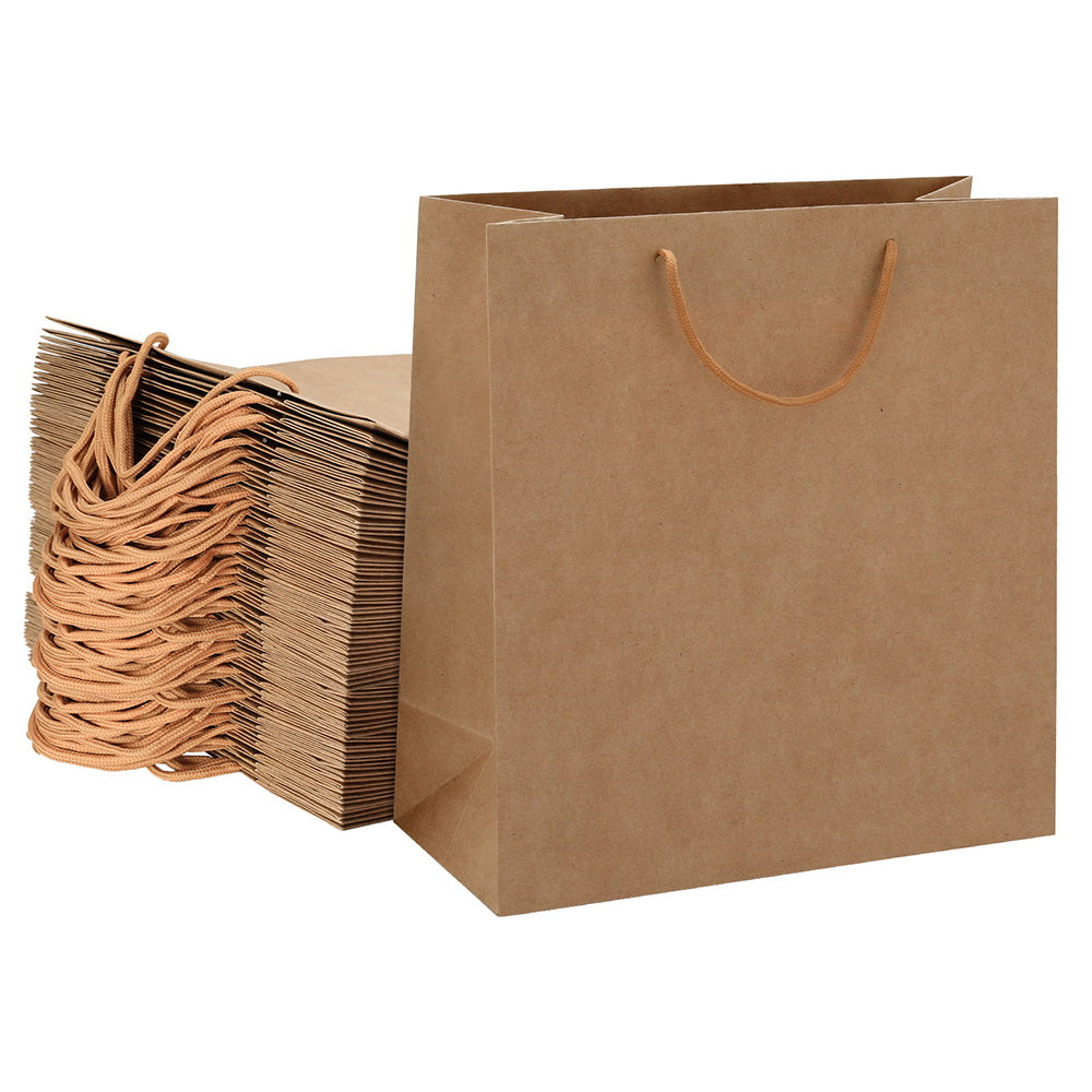 Bulk 50pcs Kraft Paper Bags Brown Reusable Shopping Gift Bags