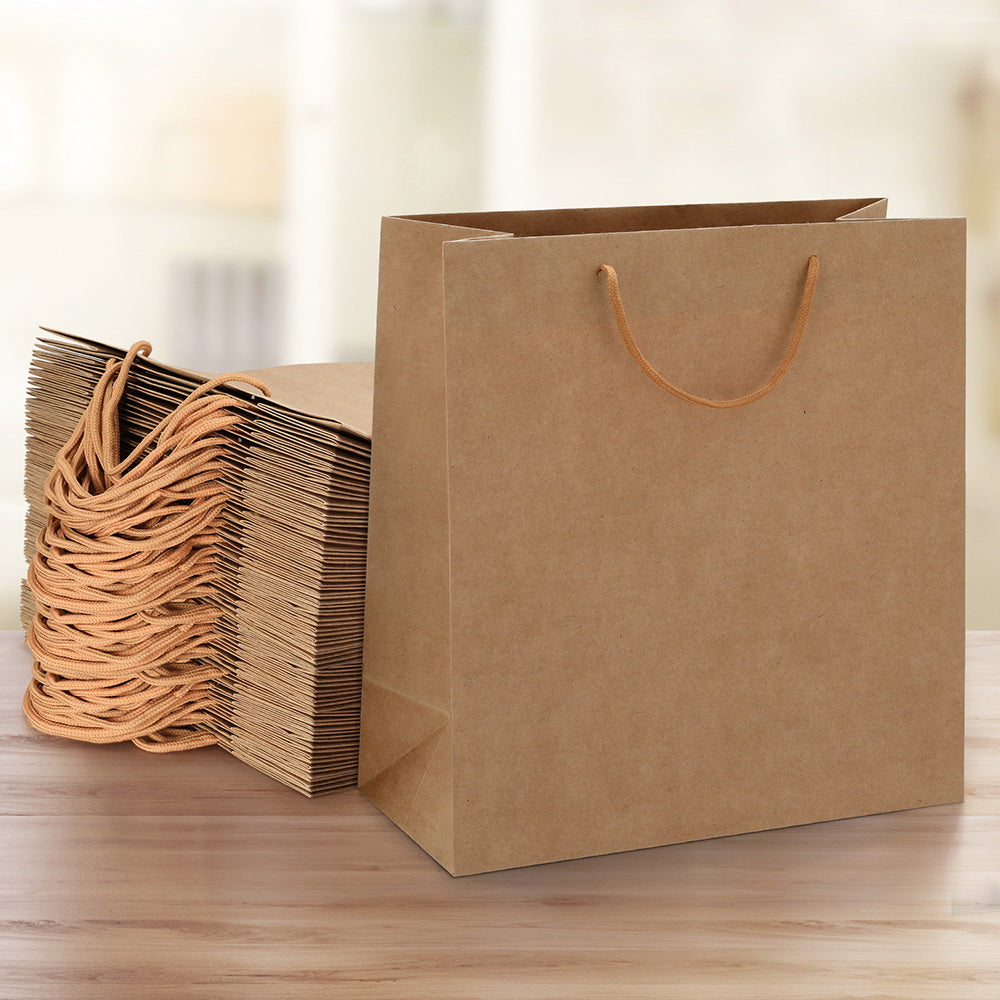 Bulk 50pcs Kraft Paper Bags Brown Reusable Shopping Gift Bags