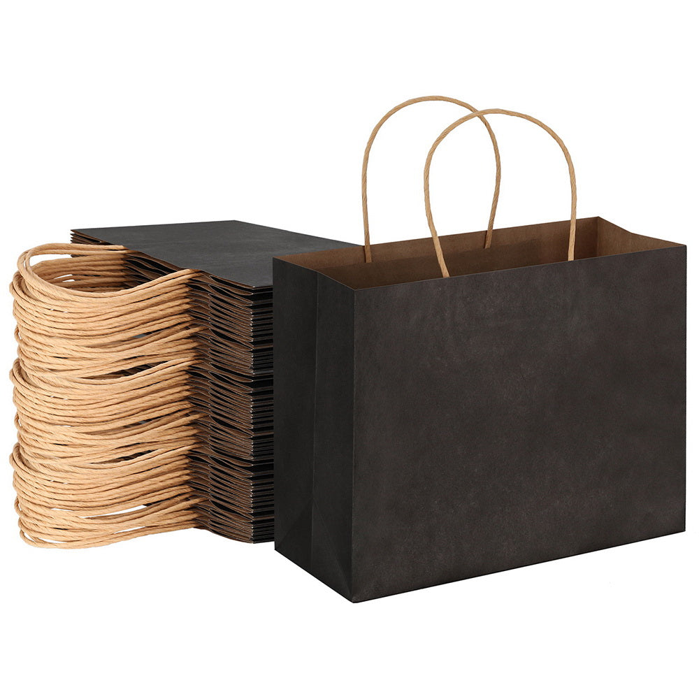 Bulk 50pcs Black Kraft Paper Gift Bags Reusable Soft Handle