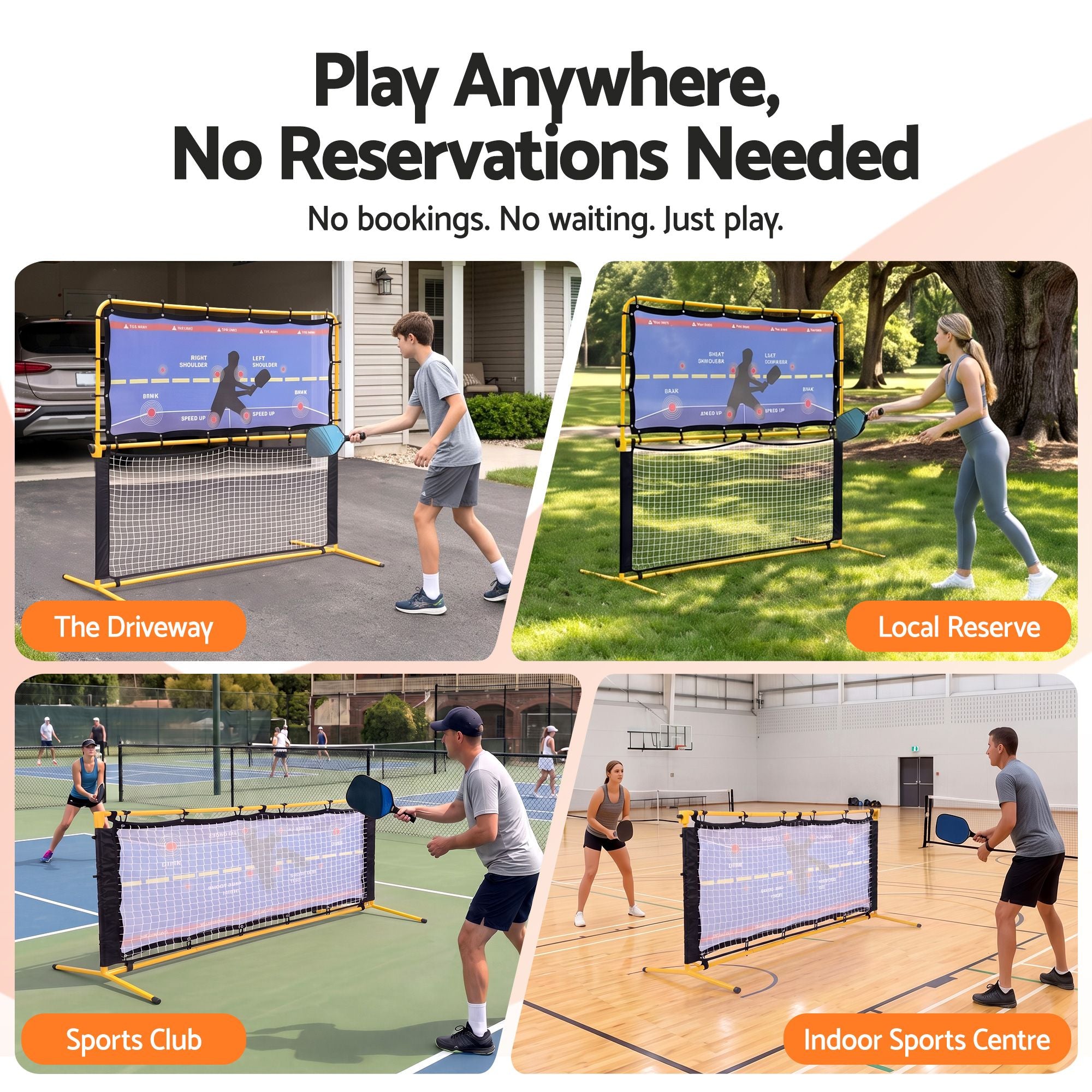Everfit Pickleball Net Rebounder Portable Training Practice 6FT Black Yellow
