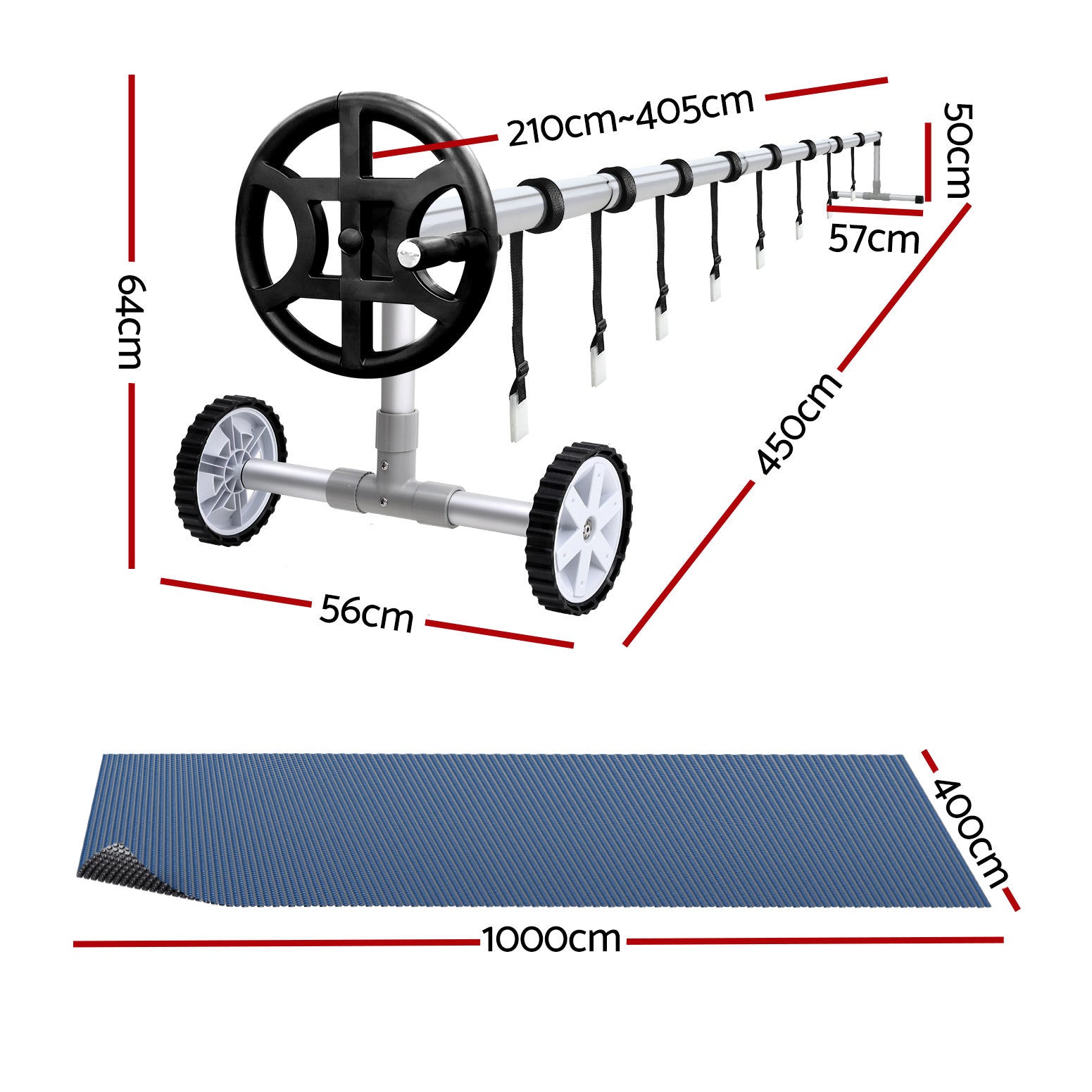 Aqua Buddy 10x4m Pool Cover 600 Micron Black Solar Blanket with Roller