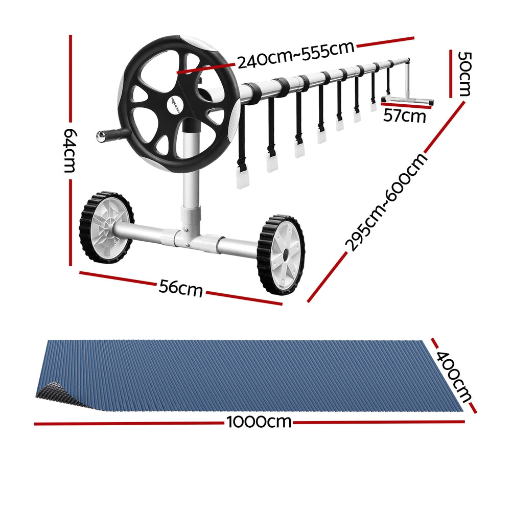 Aqua Buddy 10x4m Solar Pool Cover 600 Micron Black Roller Set
