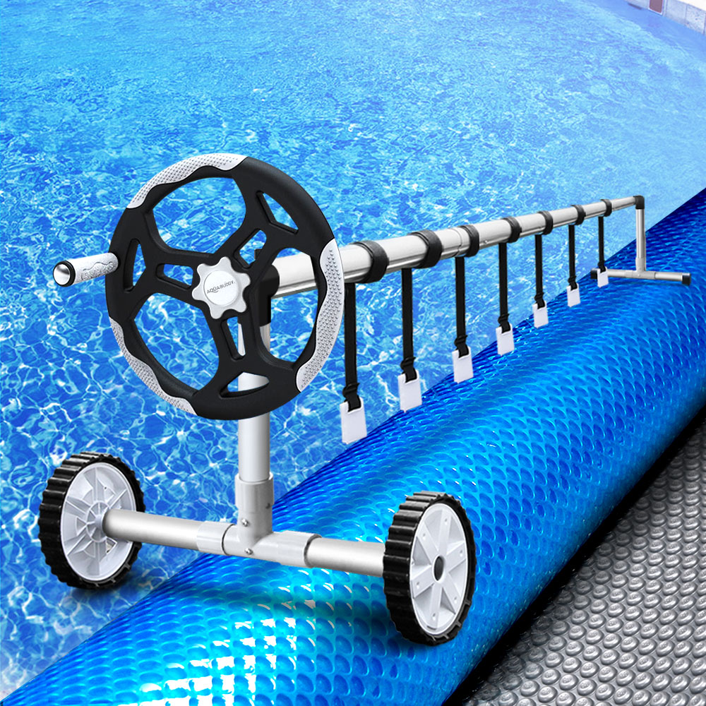 Aquabuddy 10.5x4.2m Pool Solar Blanket 500 Micron with 5.5m Roller Blue/Silver