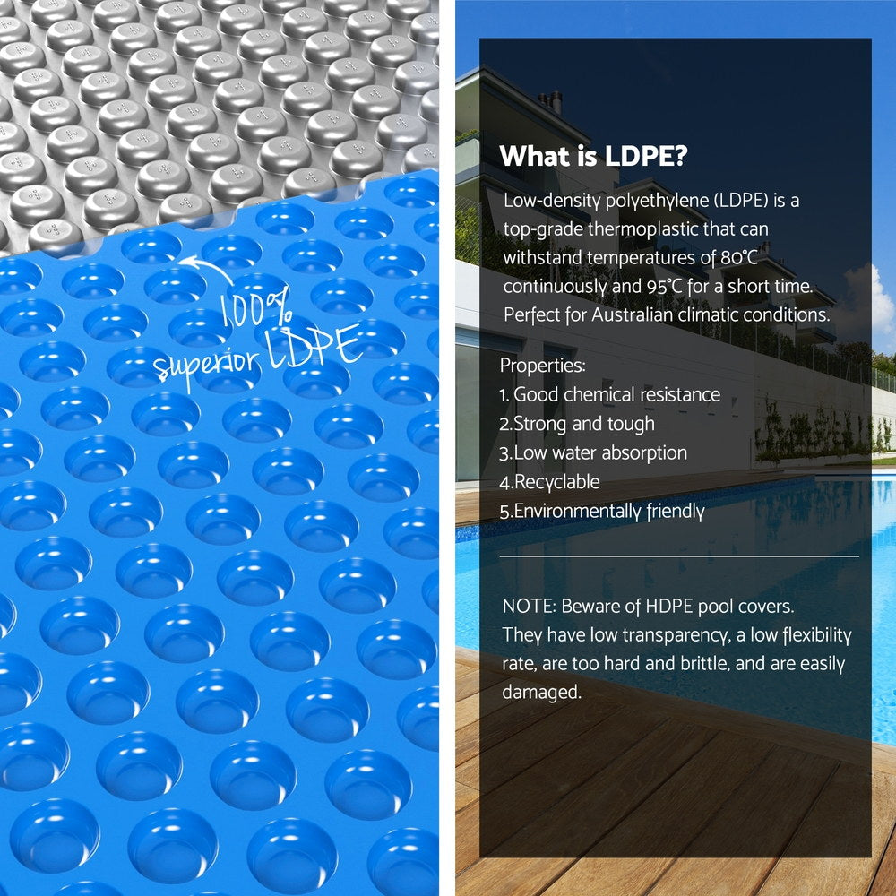 Aqua Buddy 10.5x4.2m Solar Pool Cover 600 Micron LDPE with 5.55m Aluminium Roller