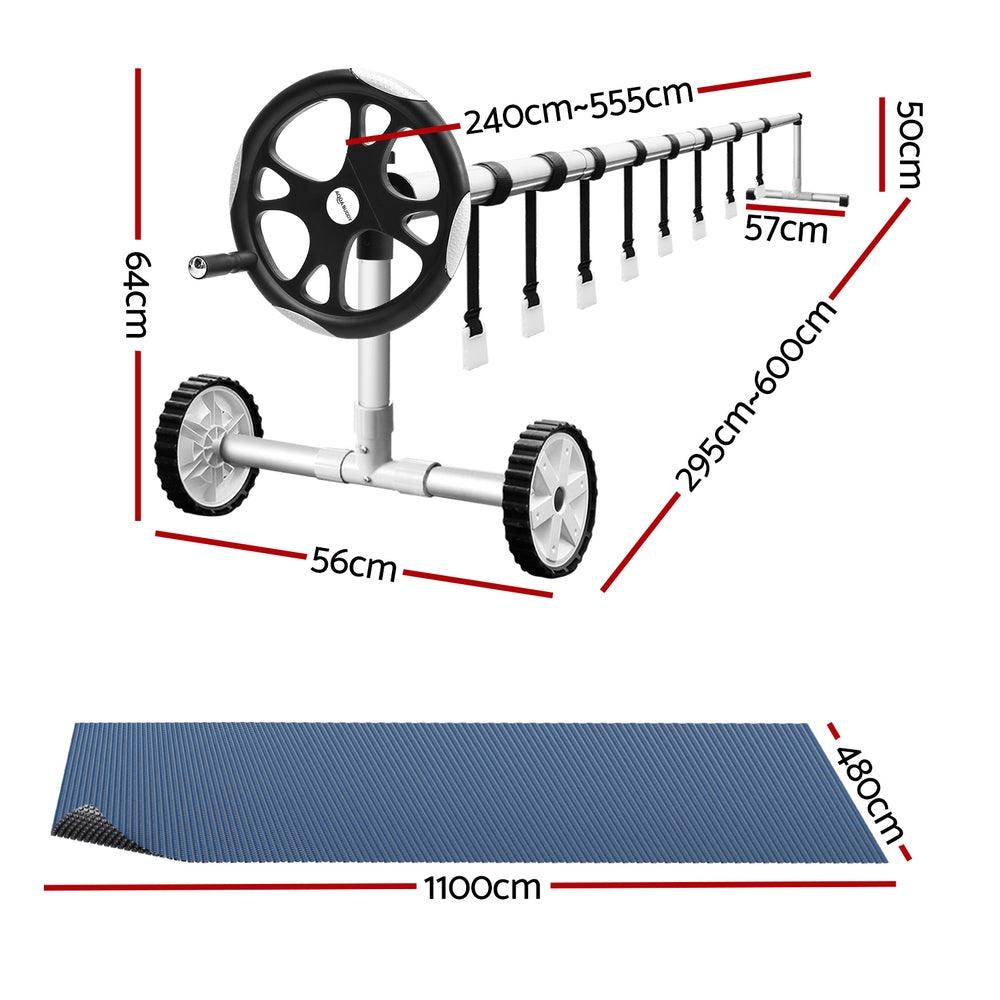 Aqua Buddy 11x4.8m Pool Cover 600 Micron Black Solar Blanket with Roller