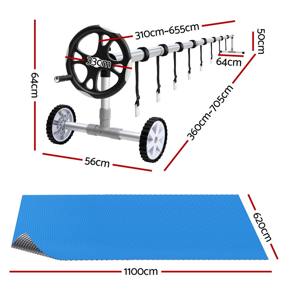 Aqua Buddy 11x6.2m Pool Cover 600 Micron Solar Blanket with Roller Blue Silver