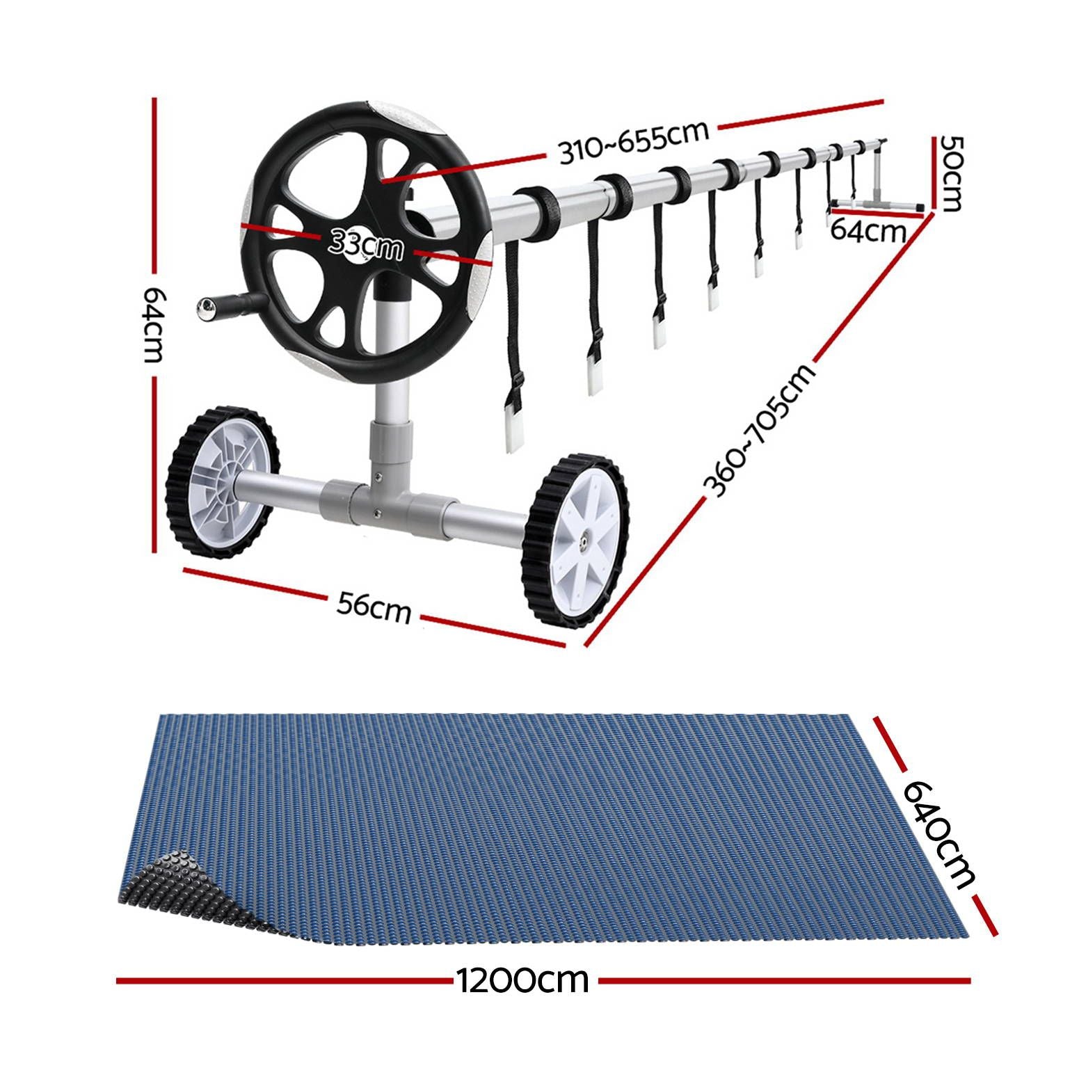 Aqua Buddy Pool Cover 600 Micron 12x6.4m w/ Roller 6.55m Swimming Pools Black Solar Blanket
