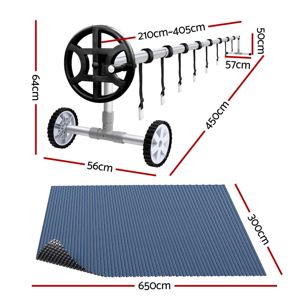 Aqua Buddy 6.5x3m Pool Cover 600 Micron Black Solar Blanket with Roller