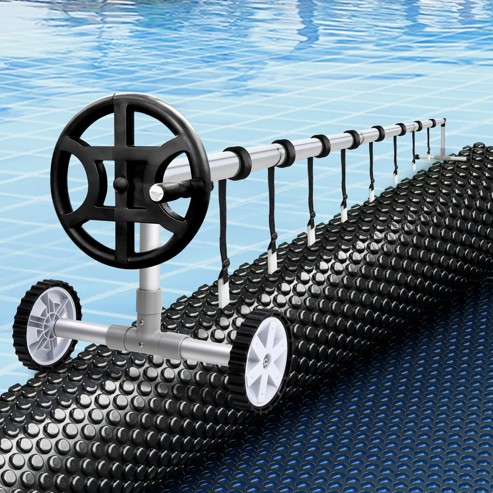 Aqua Buddy 6.5x3m Pool Cover 600 Micron Black Solar Blanket with Roller