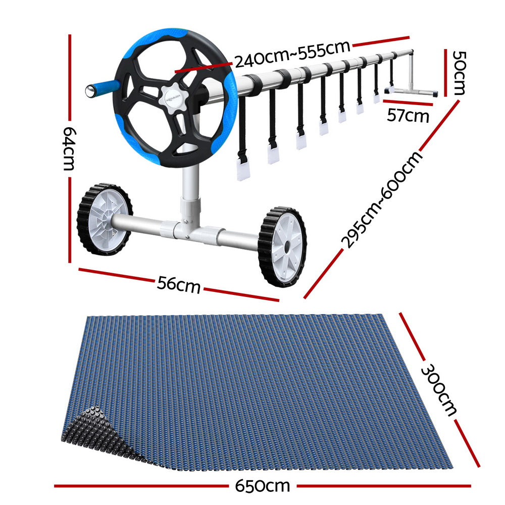 Aqua Buddy 6.5x3m Solar Pool Cover 600 Micron Black w/ Roller