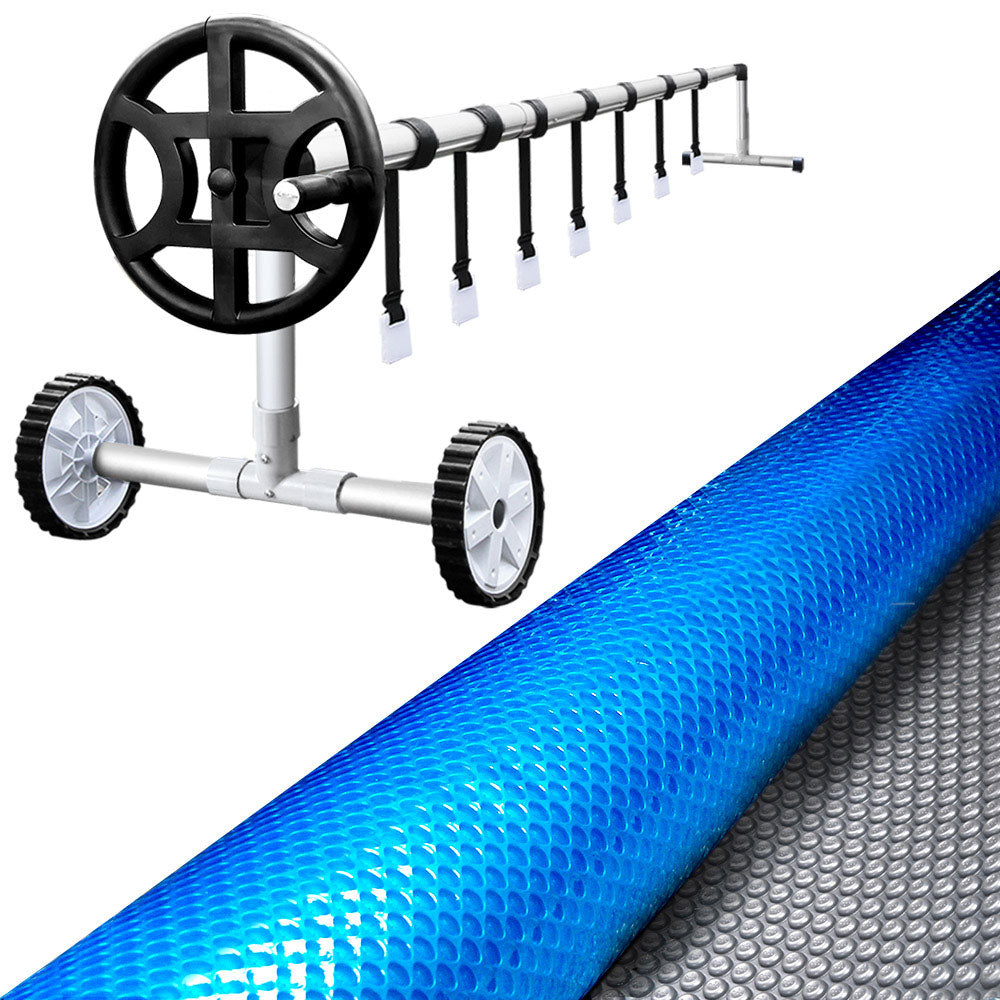 Aquabuddy 6.5x3m Pool Solar Blanket 500 Micron Silver Roller Set