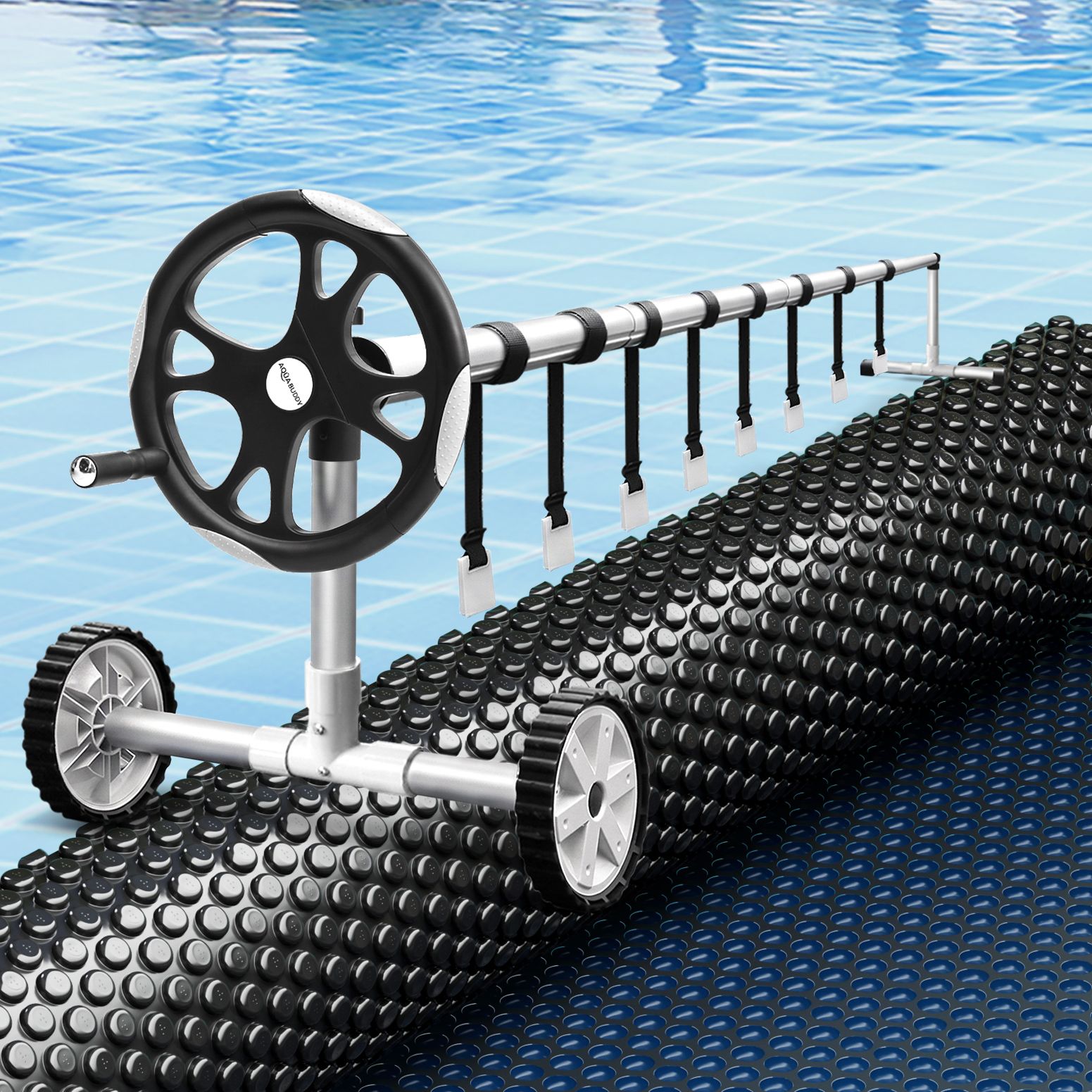 Aqua Buddy Pool Cover 500 Micron 6.5x3m w/ Roller 5.55m Swimming Pools Black Solar Blanket