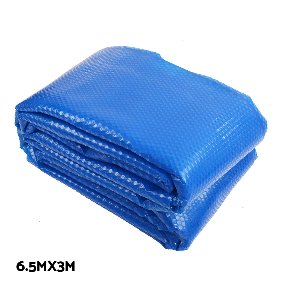 Aquabuddy 6.5x3m Pool Cover 400 Micron Silver Solar Blanket with 5.5m Blue Roller