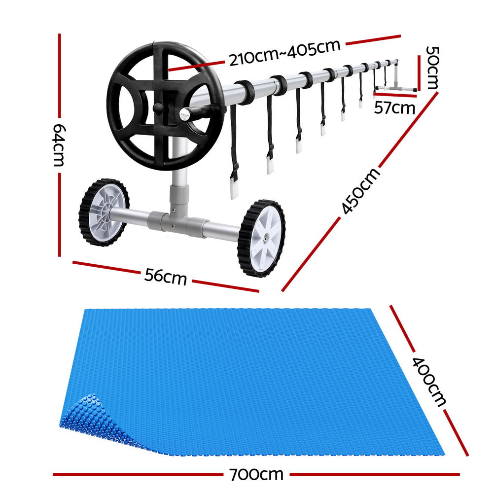 Aqua Buddy 7x4m Pool Cover Roller Set 600 Micron Solar Blanket Blue