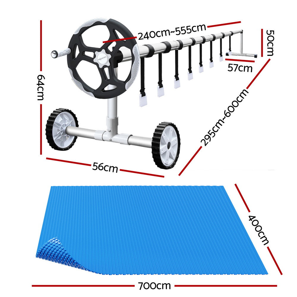 Aqua Buddy 7x4m Solar Pool Cover 600 Micron Blue w/ Aluminium Roller