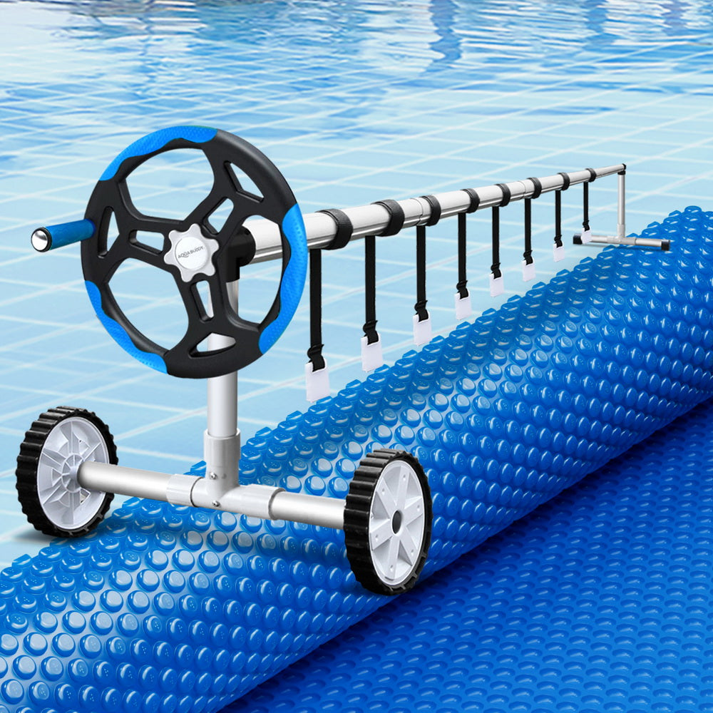 Aqua Buddy Solar Pool Cover 7x4m 600 Micron With Roller Blue