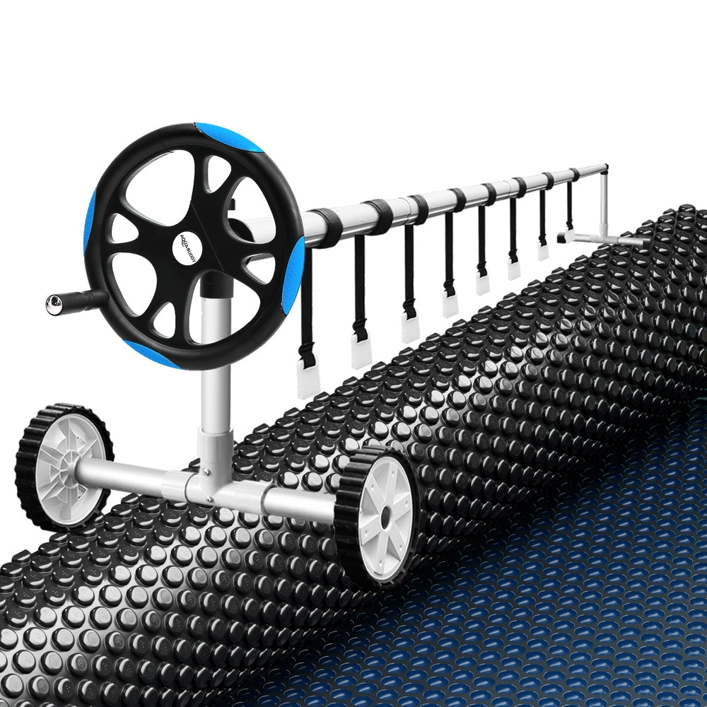 Aqua Buddy 7x4m Pool Cover 600 Micron Black Solar Blanket with Roller