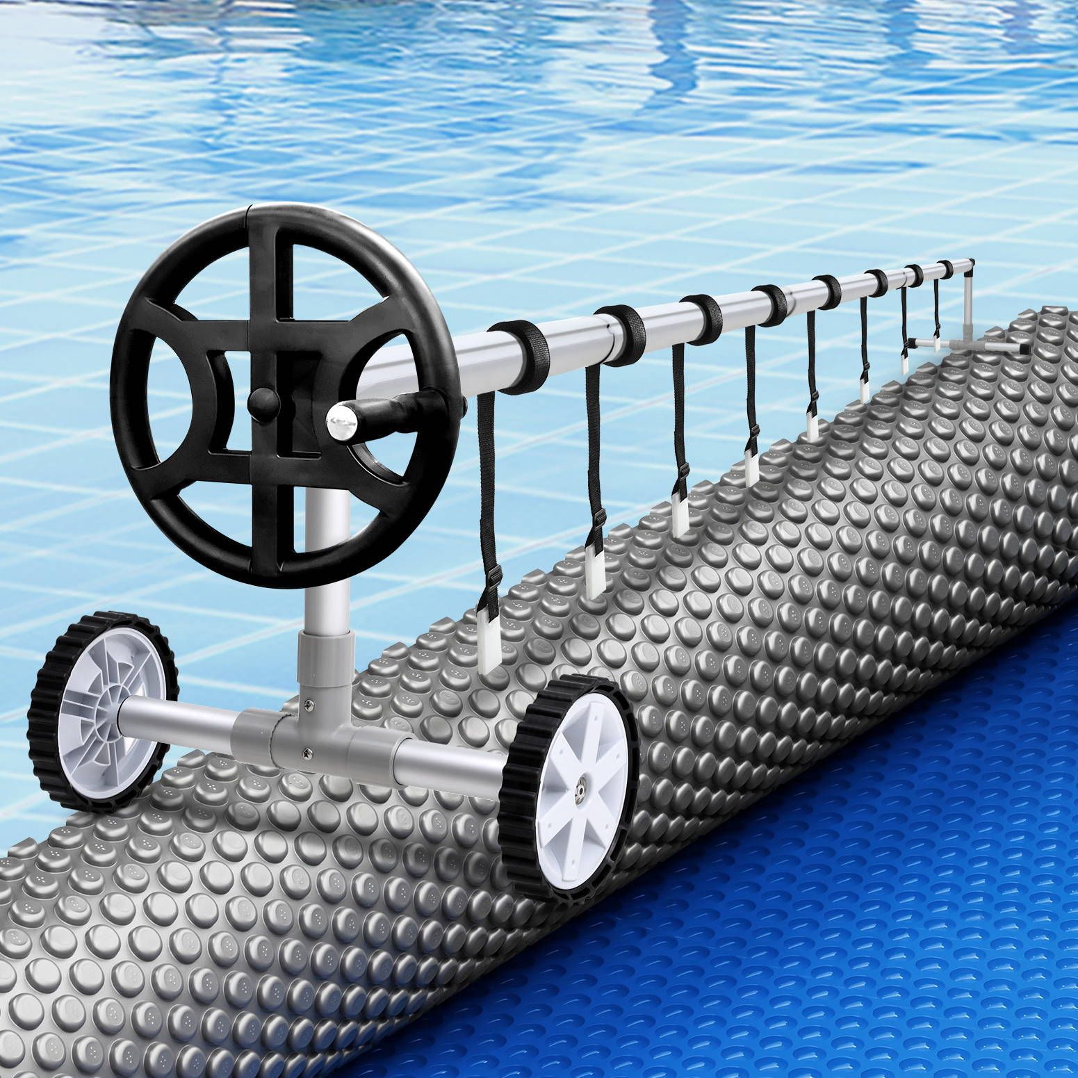 Aqua Buddy Pool Cover 600 Micron 7x4m w/ Roller 4m Swimming Pools Sliver Solar Blanket