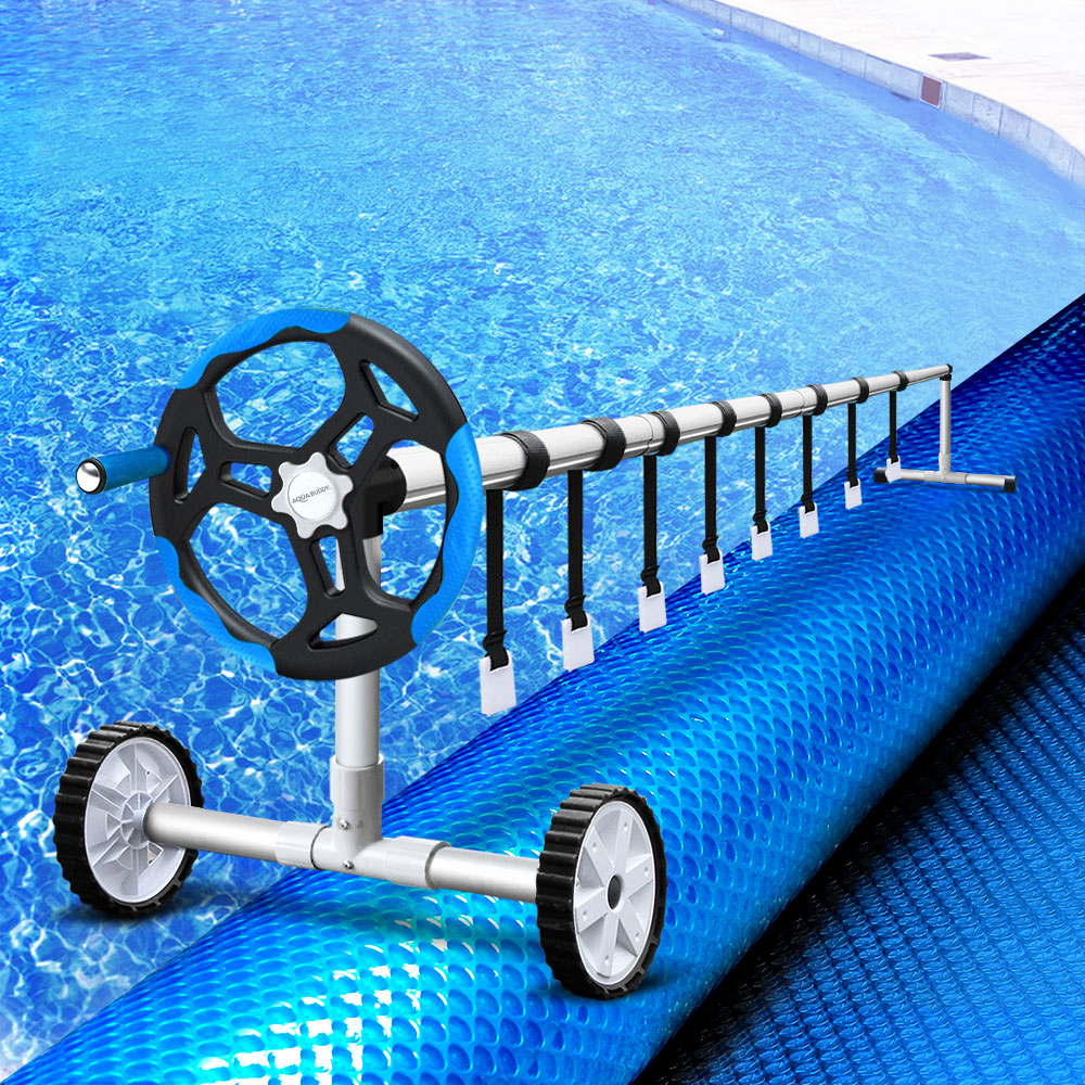 Aquabuddy 8x4.2m Pool Solar Blanket 500 Micron with Roller Blue