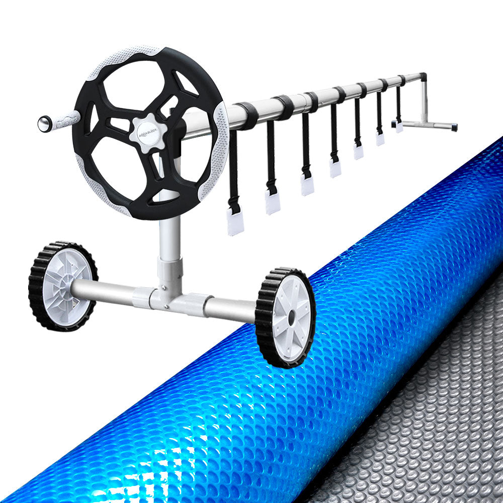 Aquabuddy 8x4.2m Solar Pool Cover 500 Micron Silver Blanket with Roller