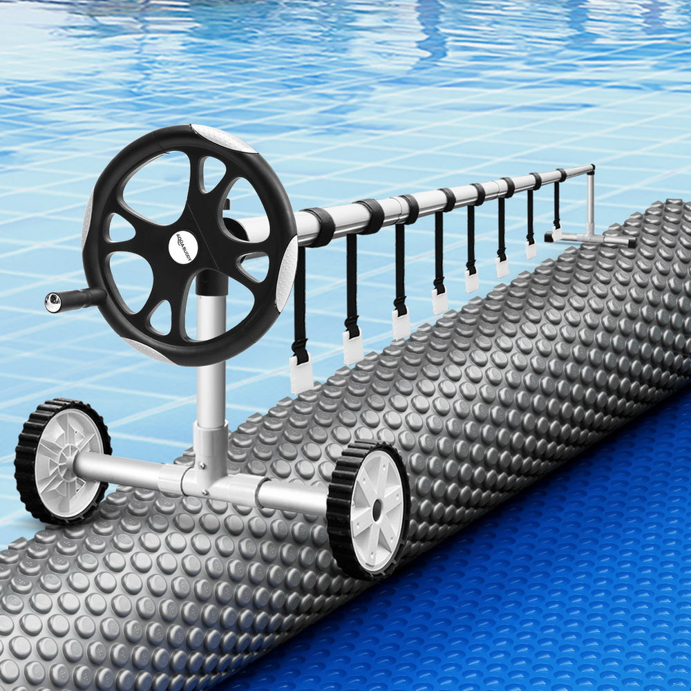 Aqua Buddy 8x4.2m Solar Pool Cover 600 Micron LDPE Blue & Silver with 5.55m Aluminium Roller
