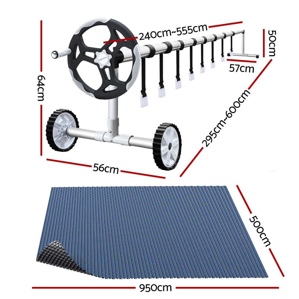 Aqua Buddy 9.5x5m Pool Cover 600 Micron Black Solar Blanket with Roller