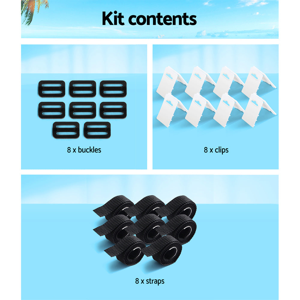 Aquabuddy Pool Cover Roller Strap Kit 8PCS Black